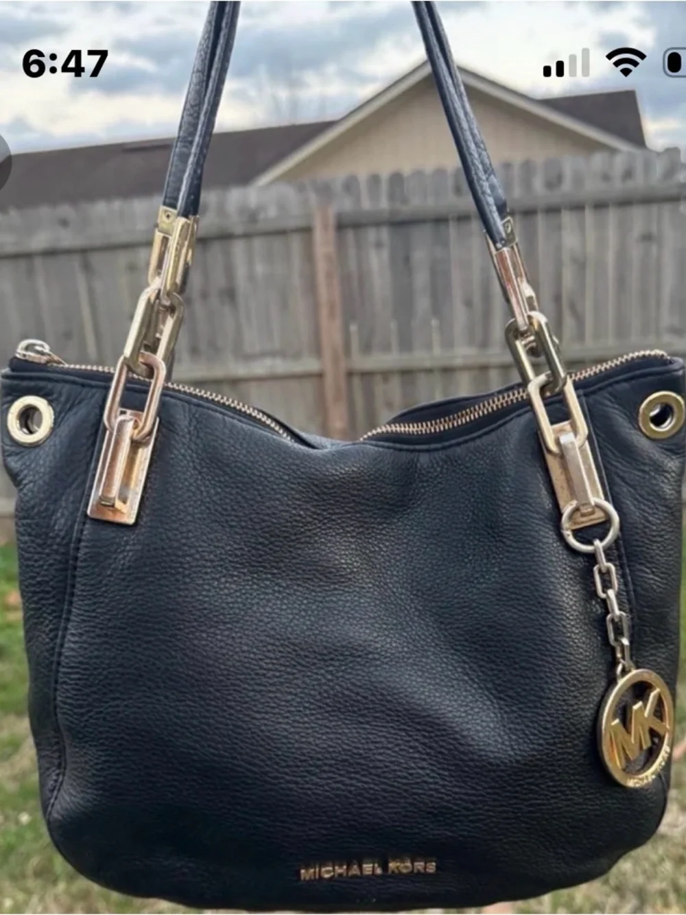 Michael Kors Black Saffiano Satchel with Gold Hardware and Chain - Picture 2 of 5